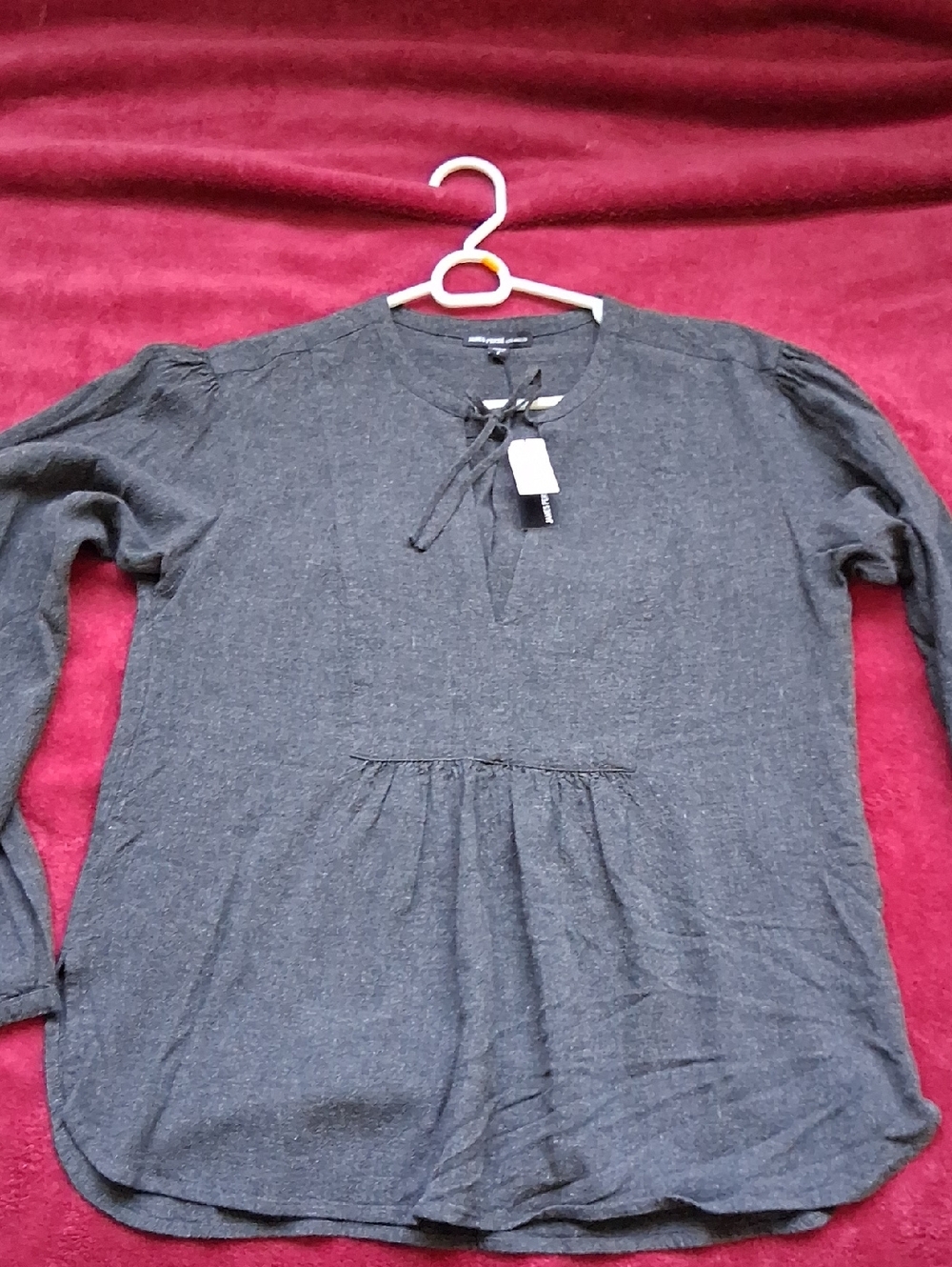 NWT James Perse Charcoal Gray Tie-Neck Peasant Tunic Size 1